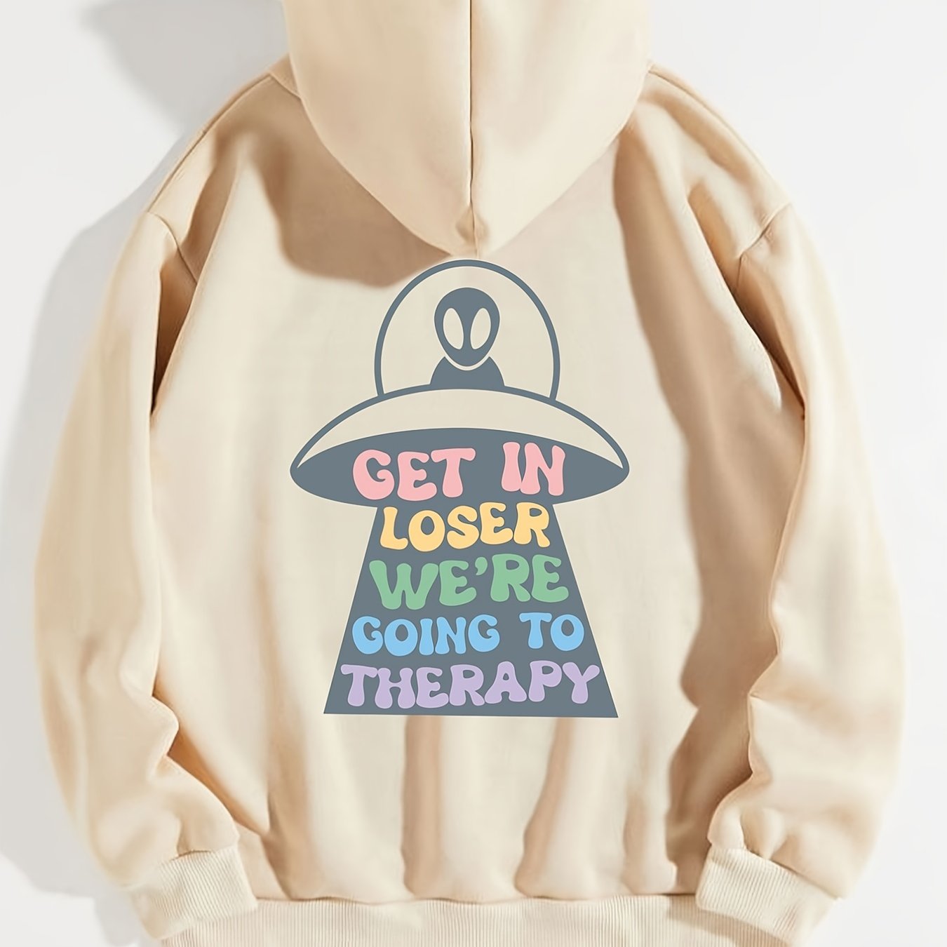 Spaceships Letter Graphic Hoodies Long Sleeve Casual Everyday Pullover Tee Shirt