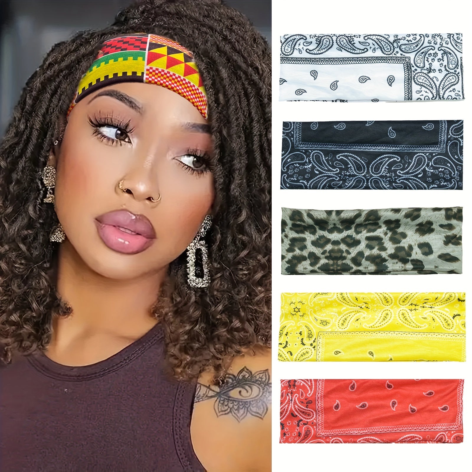 Boho Style Headband Sports Sweatband Paisley Printed Hair Band Leopard Pattern