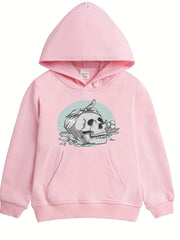 Skull Head Pattern Smart Hoodie For Girls Halloween Party Casual Long Sleeve