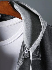 Men's Dark Grey Denim Vest With Hood