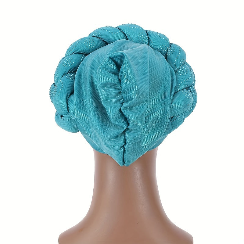 Bright Lake Turban Cap Braided Big Hijab Hat Crinkle Elastic Head Wrap