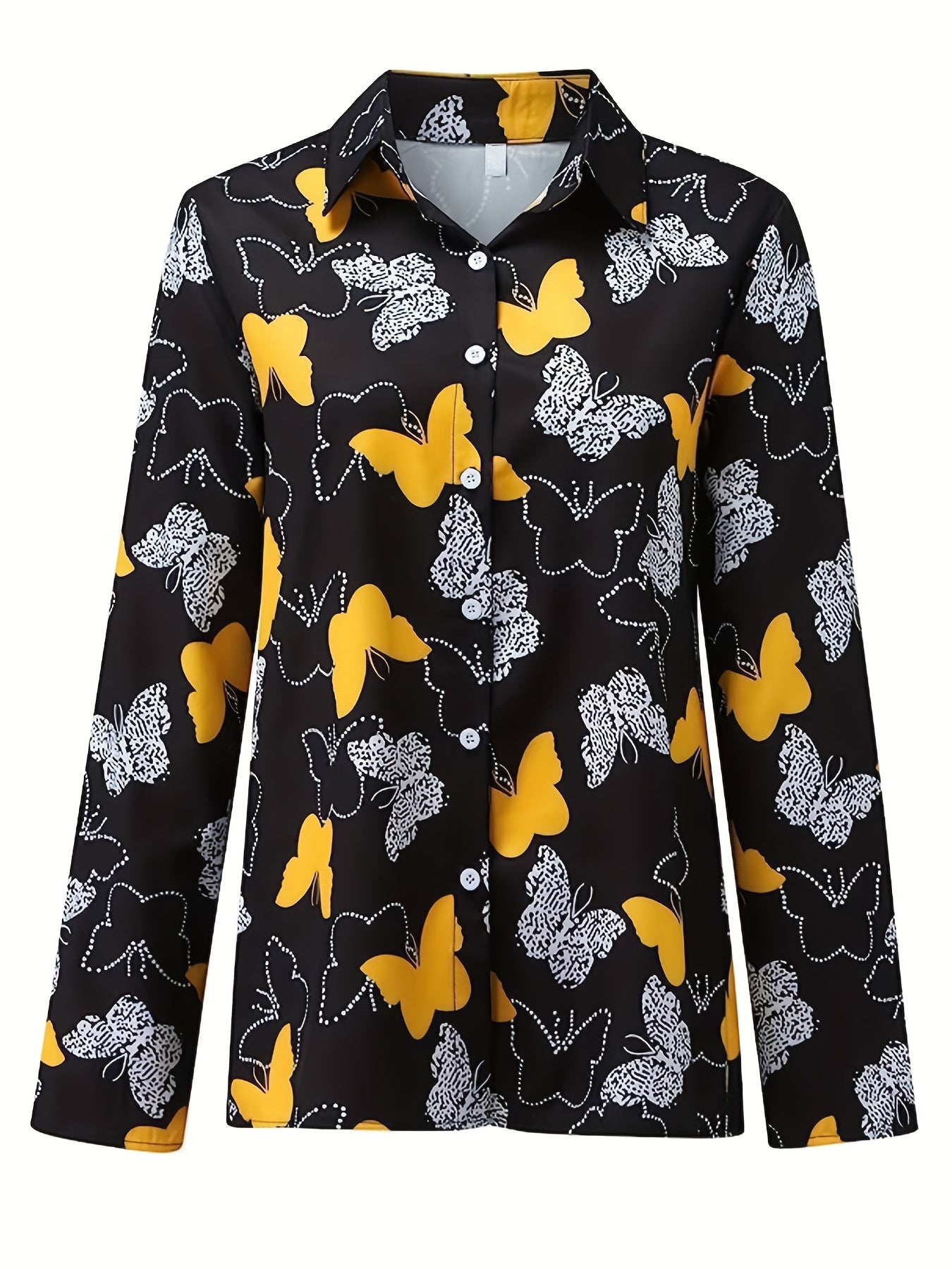 Butterfly Print Plus Size Button Up Blouse