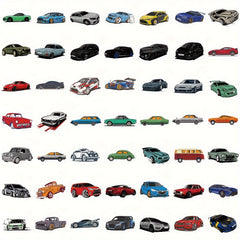 50pcs Cartoon Car Sports Car Series Stickers Waterproof DIY Sticker Pack