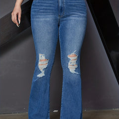 Ripped Flare Leg Jeans Women's Plus Medium Stretch Jeans