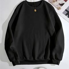 Solid Crew Neck Long Sleeve Sweater Plush Inner Outwear Pullover Shirt