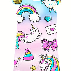 Girl's Rainbow Cat Dress Crew Neck Princess Dress