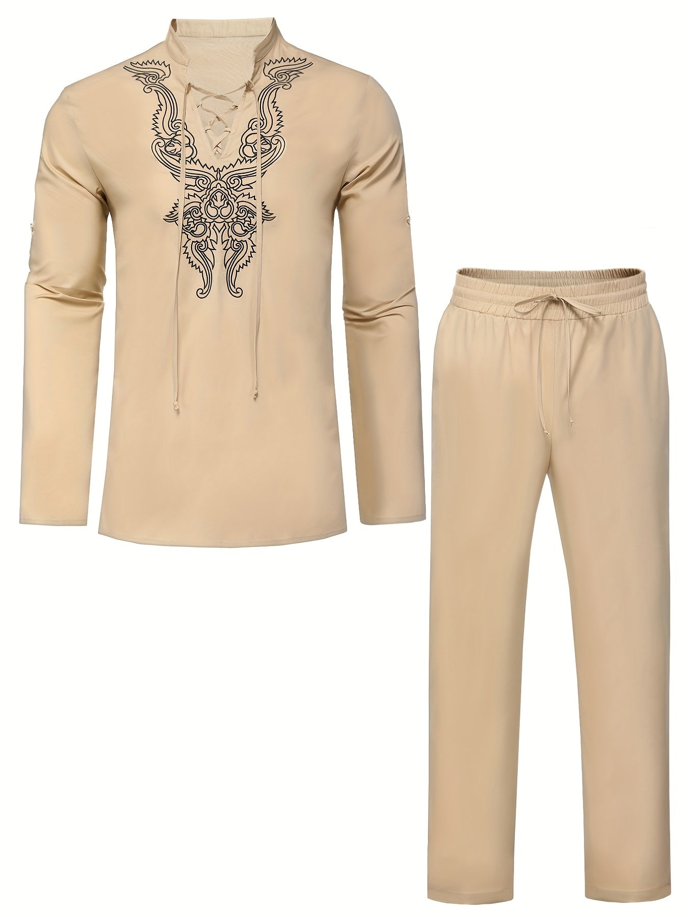 Boho Style Embroidery Men's 2-Piece Outfits Set