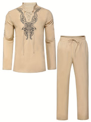 Boho Style Embroidery Men's 2-Piece Outfits Set