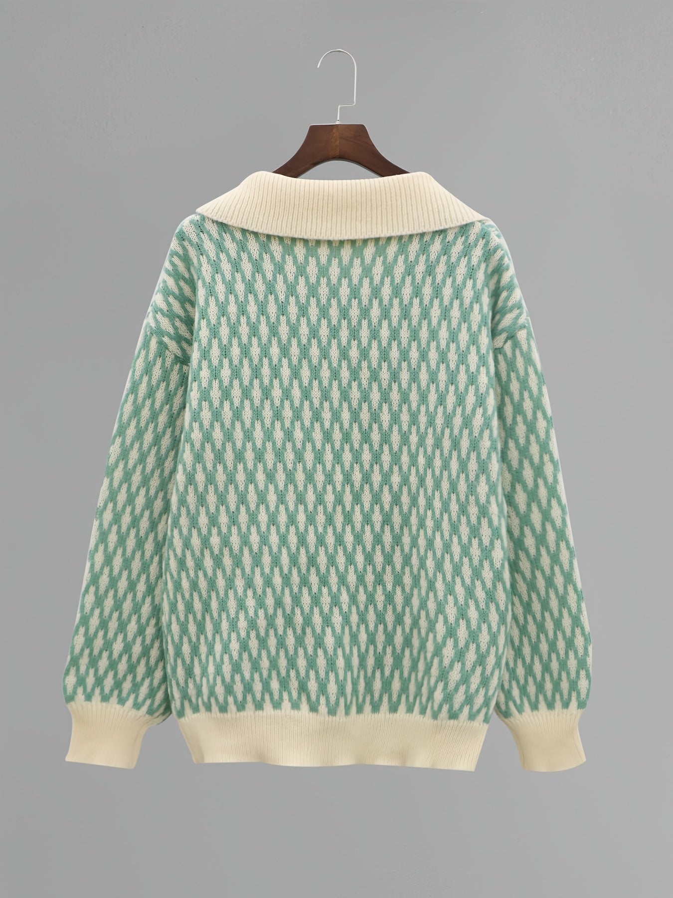 Allover Pattern Flat Collar Pullover Sweater Women's Clothing