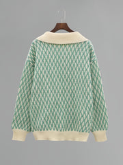 Allover Pattern Flat Collar Pullover Sweater Women's Clothing