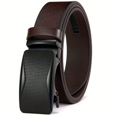 Men's Leather Ratchet Belt Automatic Buckle For Casual Jeans