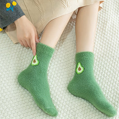 Fruit Pattern Warm Plush Floor Socks Women's Stockings