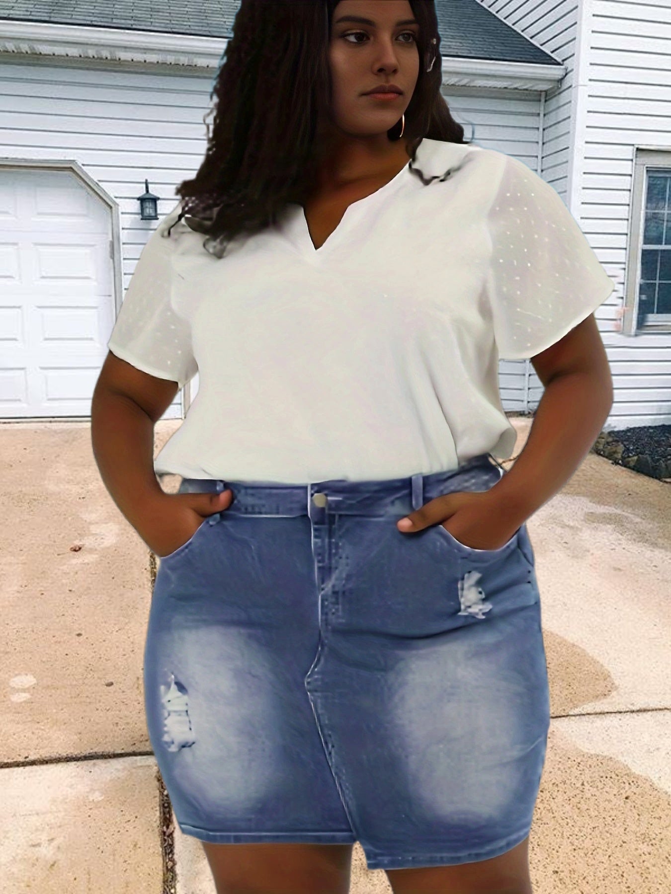 Casual Denim Skirt High Stretch Preppy Denim