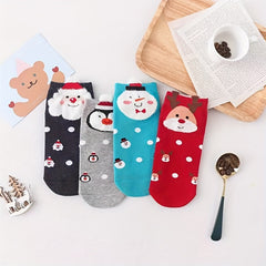 4 Pairs Cartoon Christmas Print Socks Women's Stockings