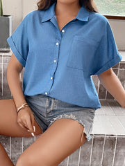 Denim Button Up Blouse with Rolled Sleeves