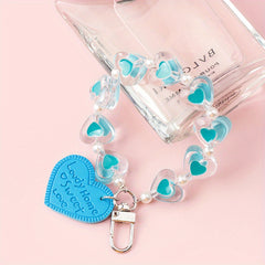 Y2K Heart Shape Beads Keychain Pendant Car Ornament Bag Accessories