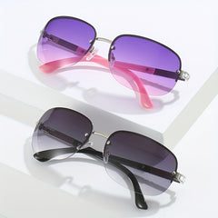 Y2K Rimless Sunglasses Gradient Lens Rhinestone Decor UV400