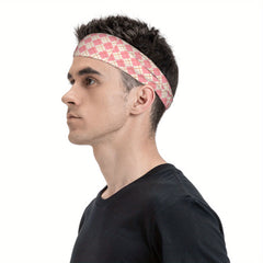 Men's Vintage Plaid Headband Soft Pink & Grid Pattern Breathable Comfort Fit