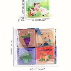 Set of 8 Cloth Books for Babies: Wild Animals, Ocean Animals, Fruits, Transporta