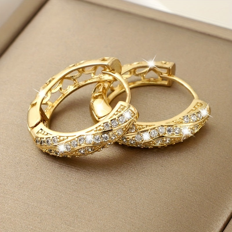Girl's Engraved Copper Zircon Earrings Heart Pattern Wedding Jewelry