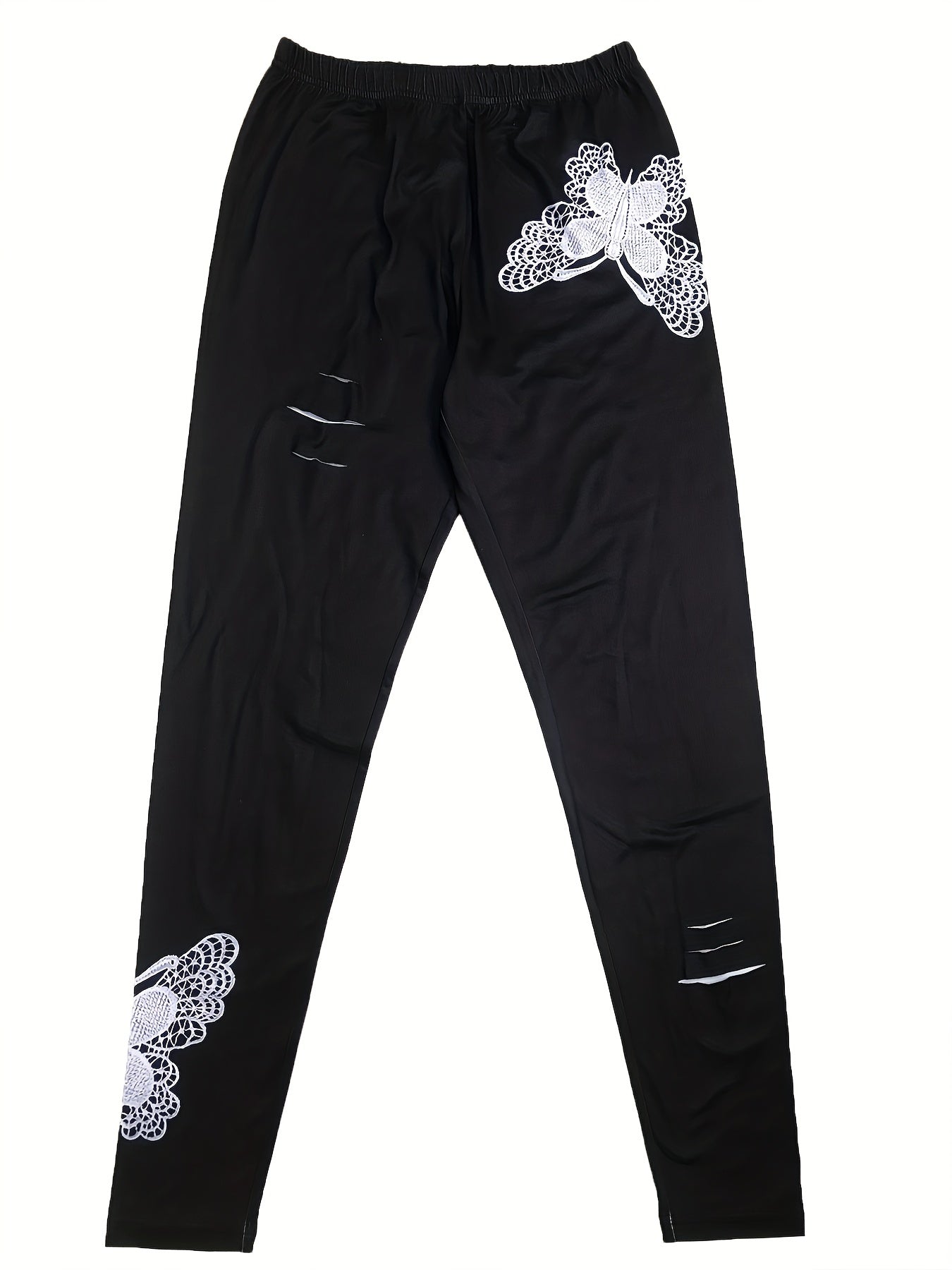 Butterfly Pattern Ripped Skinny Leggings