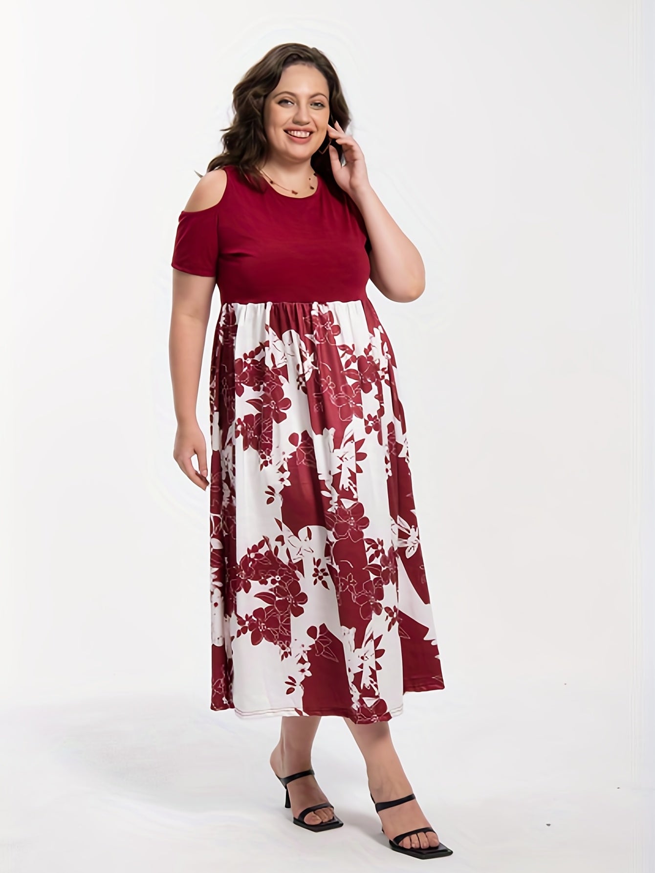 Floral Print Cold Shoulder Dress