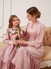 Stylish Family Matching Dress Casual Solid Long Sleeve Family Dress