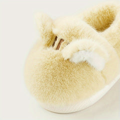 Girls' Cartoon Kitten Furry House Shoes, Non Slip Soft Bottom Walking Shoes