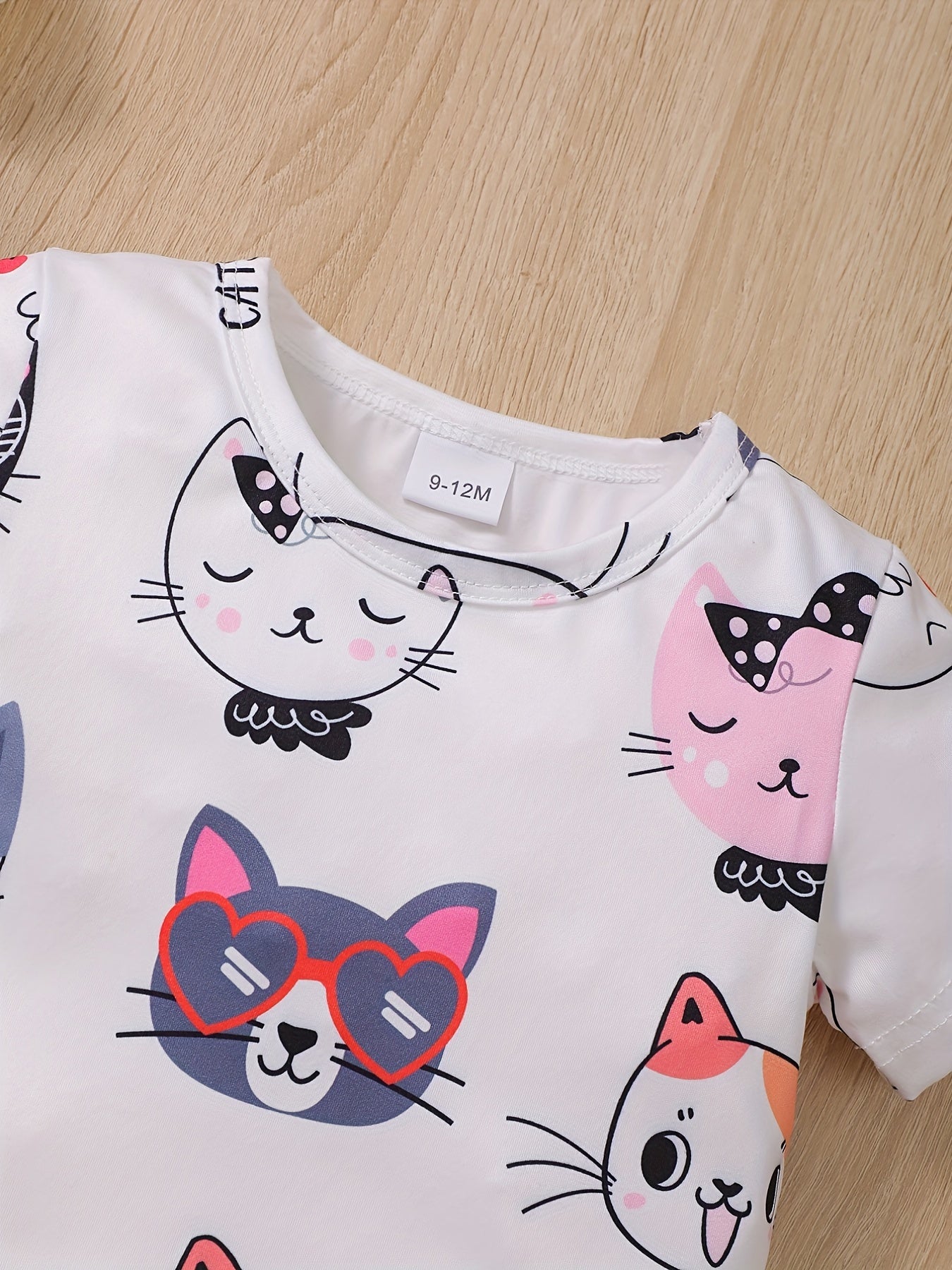Baby Girls Casual Cat Graphic T-shirt for Summer Holiday