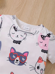 Baby Girls Casual Cat Graphic T-shirt for Summer Holiday