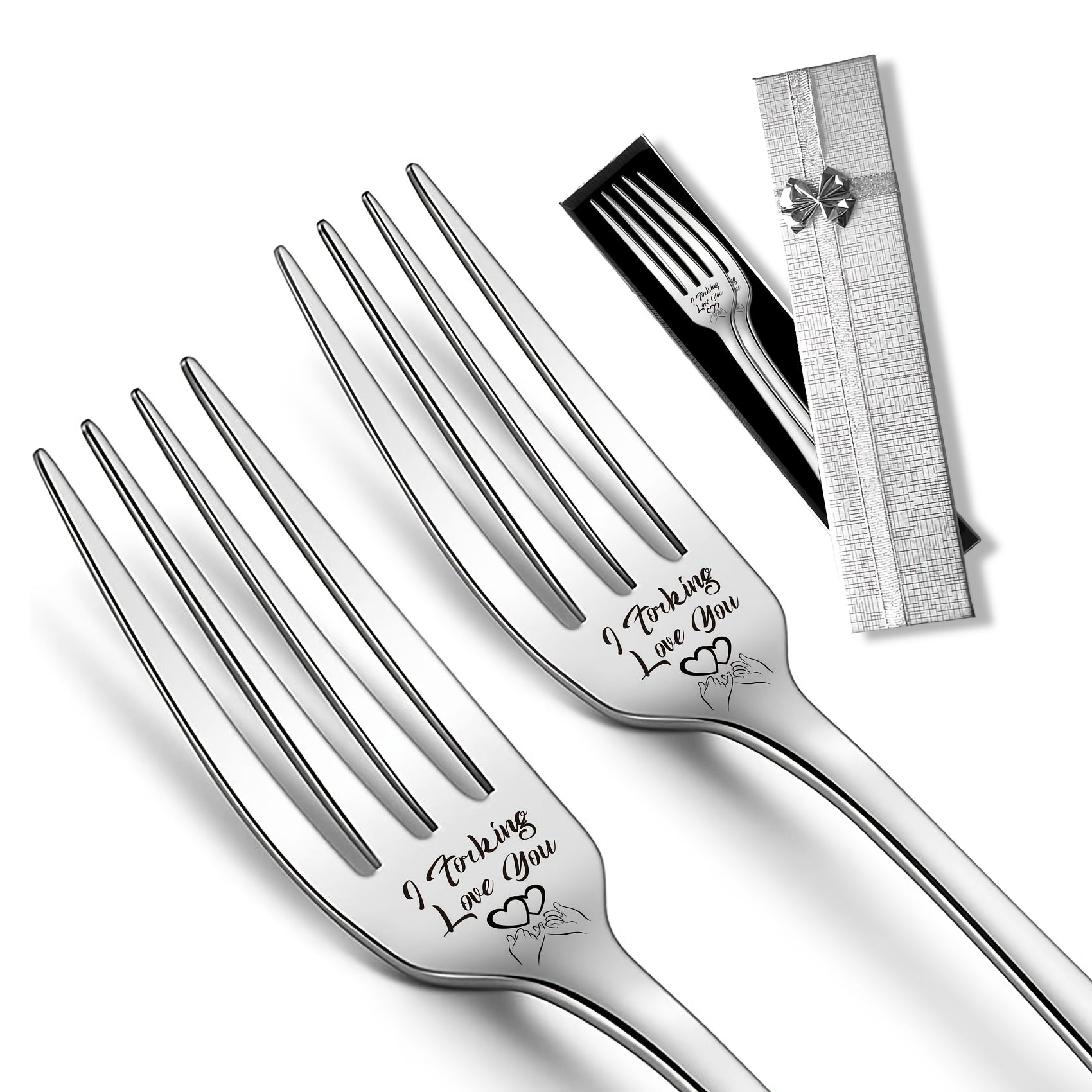 2pcs 'I Love You' Stainless Steel Dinner Forks Anniversary Gift