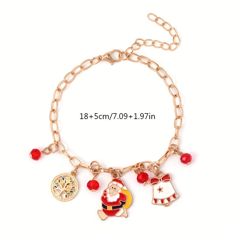 Christmas Bracelet Alloy Drop Santa Claus Reindeer Snowman Bell