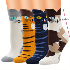 4 Pairs Cat Cartoon Socks Autumn Winter Cotton Socks
