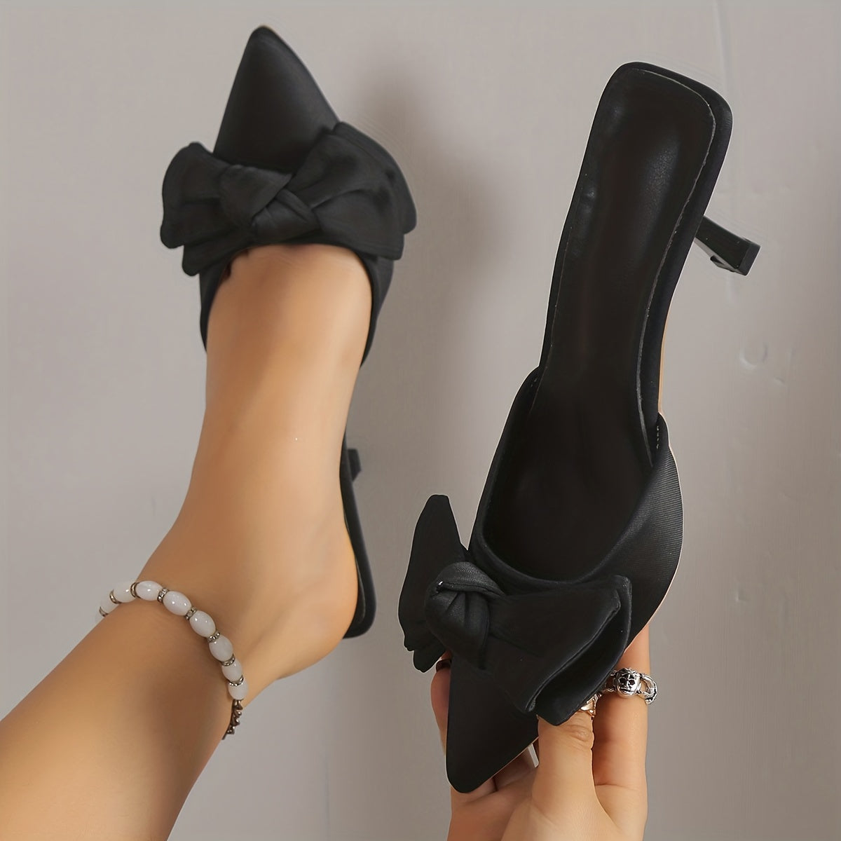Women's Bowknot Stiletto Heel Sandals Slip On Point Toe Summer Dress Shoes