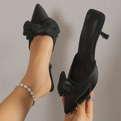Women's Bowknot Stiletto Heel Sandals Slip On Point Toe Summer Dress Shoes