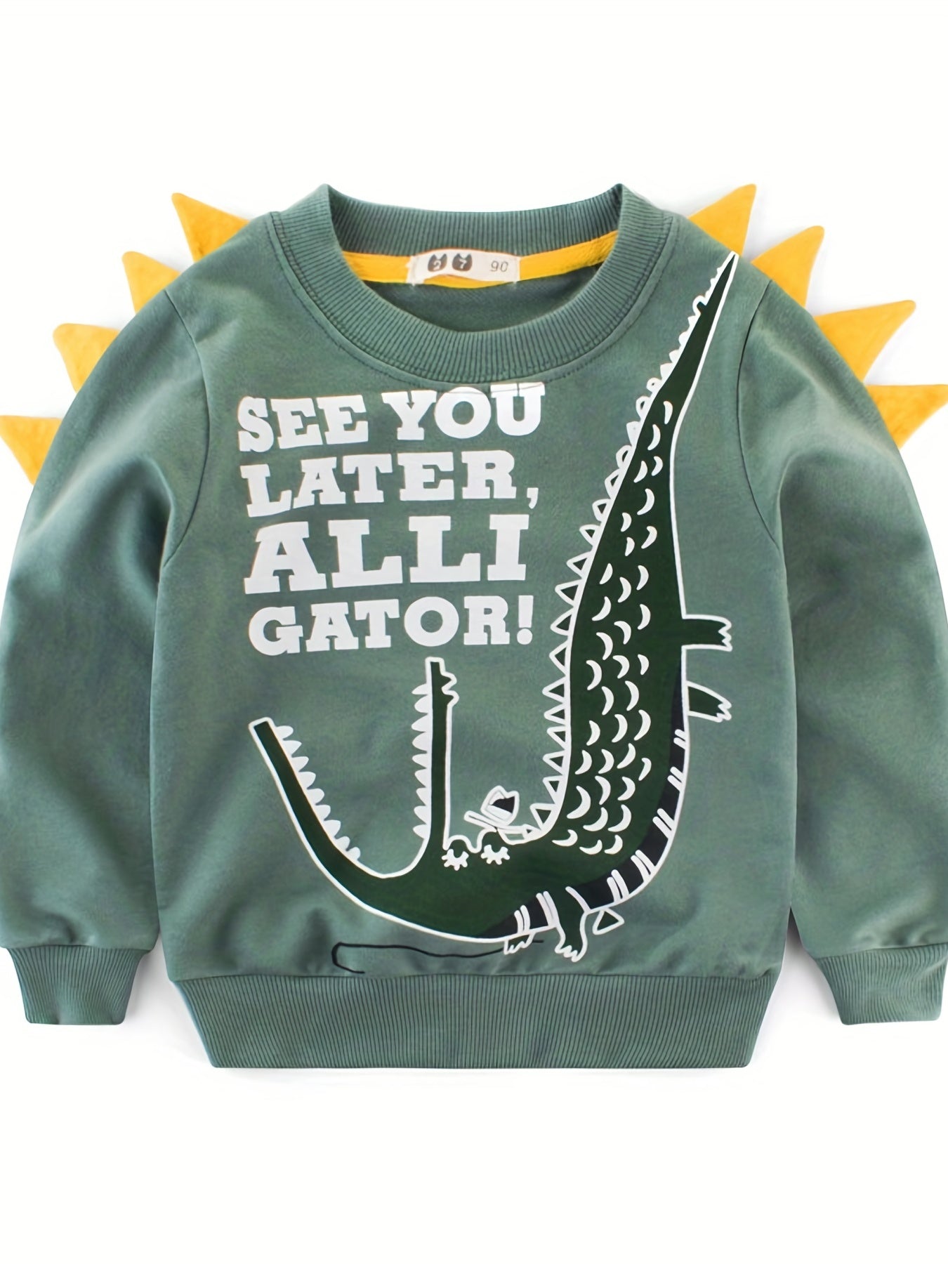 Dino Croc Print Crew Neck Sweatshirt for Boys