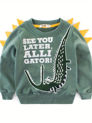 Dino Croc Print Crew Neck Sweatshirt for Boys