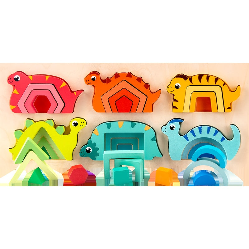 Wooden Dinosaur Mixing Puzzle Set Toy for Kids 3+