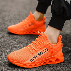 Orange Running Shoes Lace Up Flying Woven Athletic Footwear