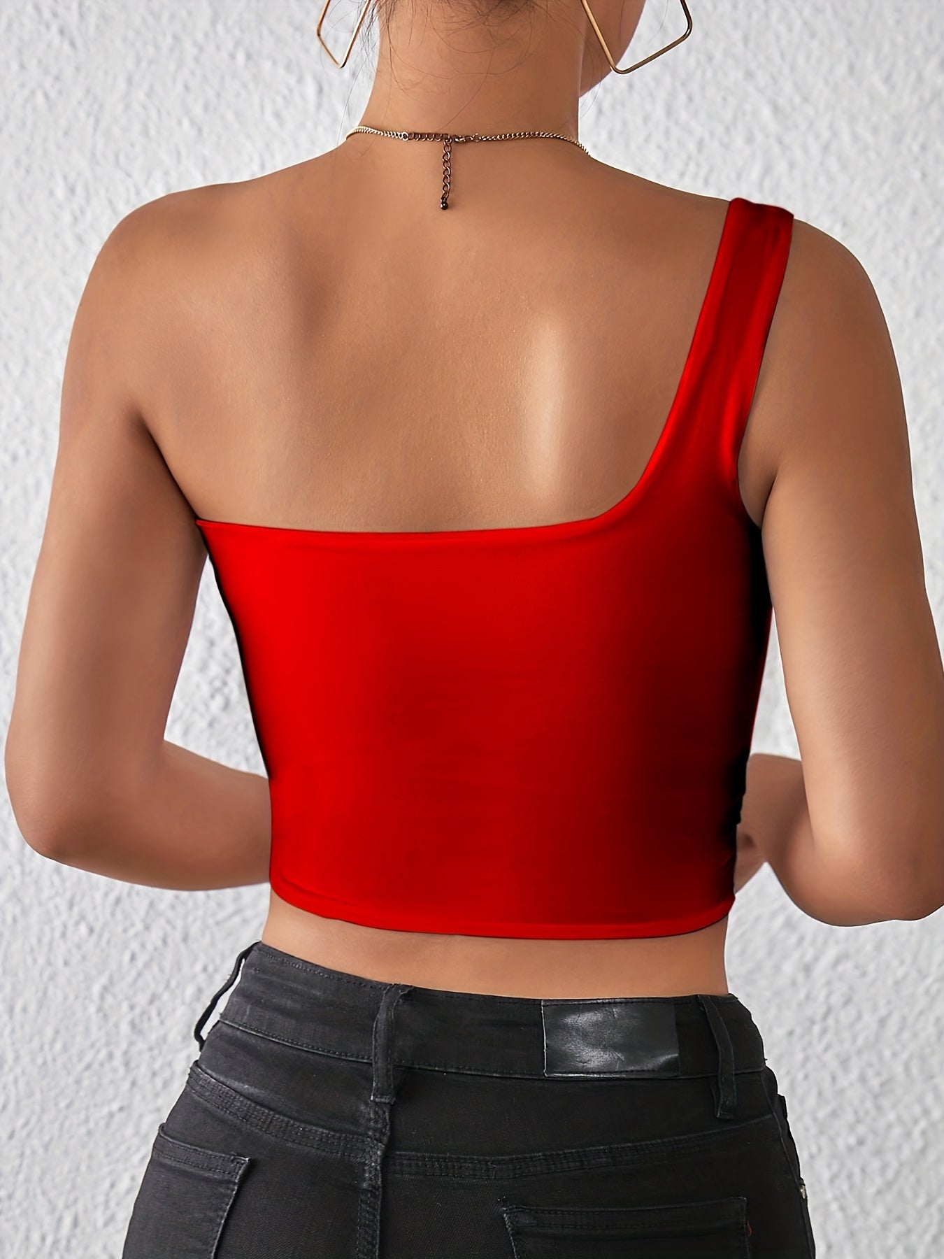 One Shoulder Crop Tank Top Sexy Sleeveless Backless Tank Top