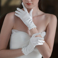 Lace Floral Satin Gloves Bridal Short Gloves Wedding Accessories
