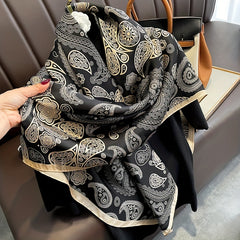 Vintage Paisley Print Satin Shawl Large Square Scarf