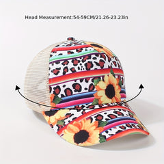 Chrysanthemum Print Trucker Hat Boho Mesh Baseball Cap