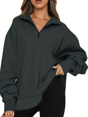 Quarter Zip Lapel Neck Sweatshirt for Women
