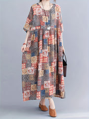 Boho Dress Women's Plus Scarf Print Maxi Dress With Pockets