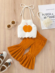 2pcs Baby Girls Knit Halter Top & Flared Pants Set