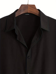 Men's Casual Solid Tee Shirt Button Short Sleeve Loose Work Business Shirt