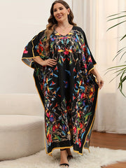 Colorful Bird Print V Neck Cover Up Dress