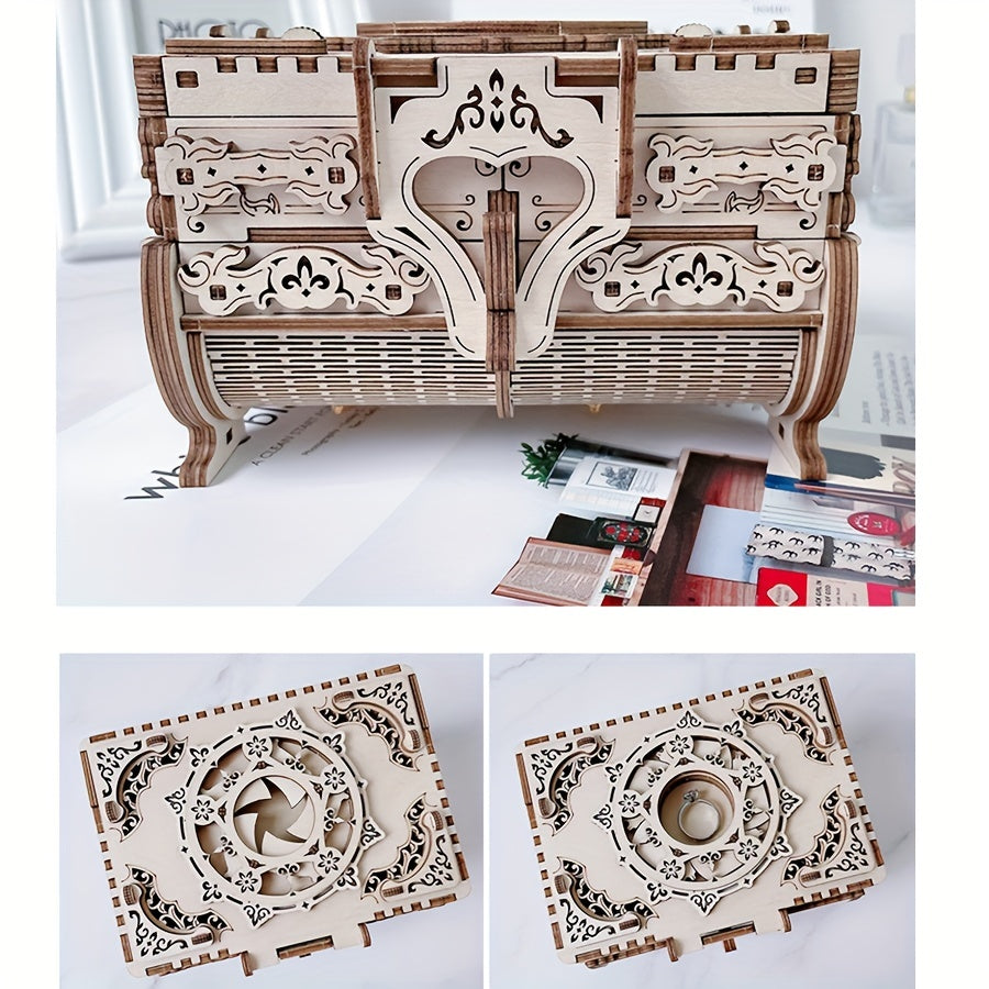 3D Wooden Puzzle Music Box Kit Antique Jewel Box DIY Home Decoration