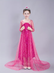 Princess Dress & Accessories Set with Sequin Decor Mesh Cloak